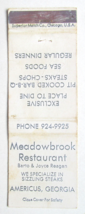 Meadowbrook Restaurant - Americus, Georgia 20 Strike Matchbook Cover Reagan GA - £1.36 GBP
