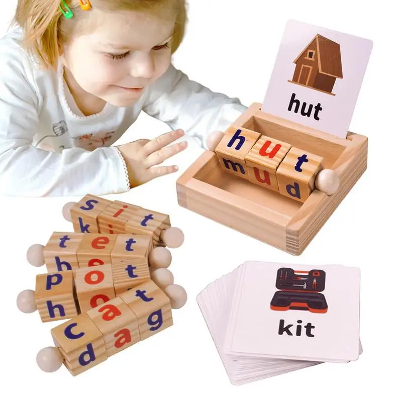 Mbines spelling blocks with phonics flashcards sight words montessori spinning alphabet thumb200