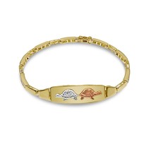 Authenticity Guarantee 
Turtle Bracelet 10k Tri Color Gold Fancy Link Chain 7... - £510.42 GBP