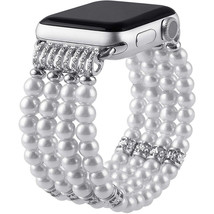 for Apple Watch Series 8 7 6 5 4 3 2 1 Band iWatch Beads Strap White silver - $8.51