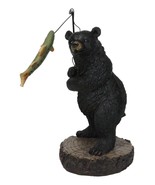 Whimsical Rustic Forest Black Bear Catching Largemouth Bass Fish Figurine - $19.99