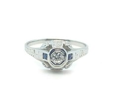 Authenticity Guarantee 
18k Gold Art Deco Diamond Ring Hand Engraved w/ Lab-C... - £583.50 GBP