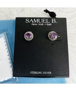 Samuel B. Sterling Silver Beaded Border Round Amethyst Stud Earrings, Si... - $135.40 CAD
