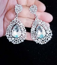 Bridesmaid Drop Earrings, Clear Chandelier Earrings, Rhinestone Austrian Crystal - £32.69 GBP