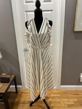 HALSTON Striped Sleeveless Midi Dress with Ruffle Detail SZ 14 - $44.55