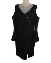 VENUS Black Bell Sleeve Asymmetric-Button Bodycon Dress sz M New Cold Sh... - $22.73