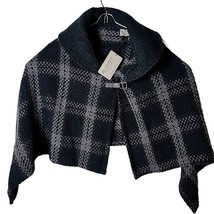 Blarney Woollen Mills Ladies Knitted Shawl Collar Cape Green Grey - $57.27