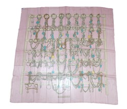 Hermes Scarf Mors et Filets 90 cm Chiffon Silk mousseline Pink chain muslin 35&quot; - £380.35 GBP