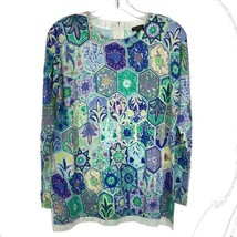 NWT Womens Size Medium Talbots Multicolor Floral Medallion Ribbed Knit Sweater - £22.29 GBP