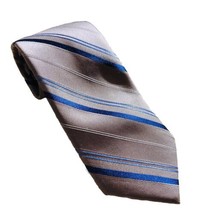 MICHAEL KORS Necktie 100% Silk Tan With Blue Stripe 3”in. Wide X 57”in.Long - £7.34 GBP