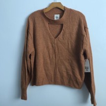 Billabong Sweater Small Brown Long Sleeve Chest Cutout V Neck Pullover Knit NEW - £18.05 GBP