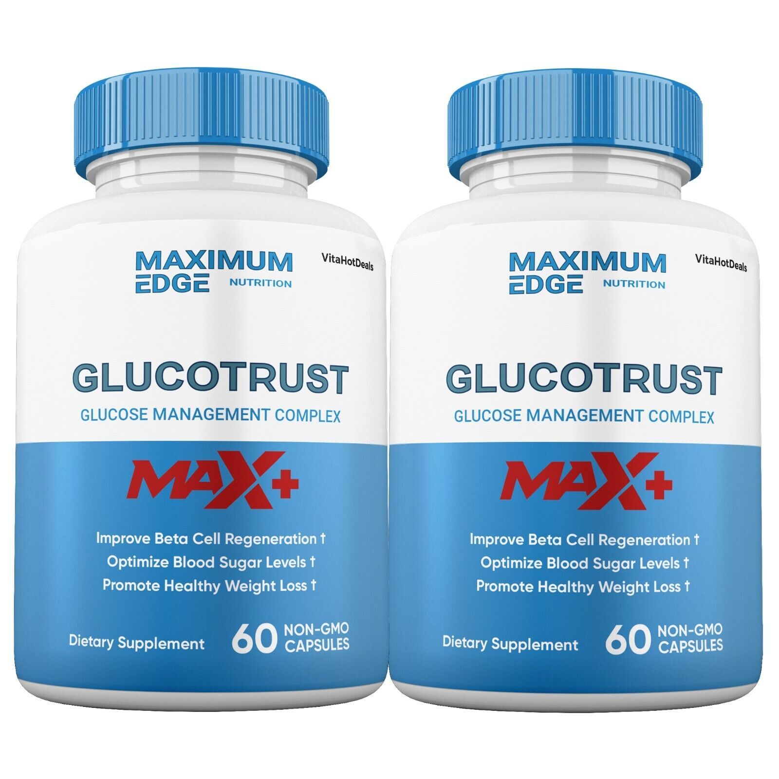 2 Pack Glucotrust Capsules Max + Glucotrust Max+ Maximum Edge Supplement