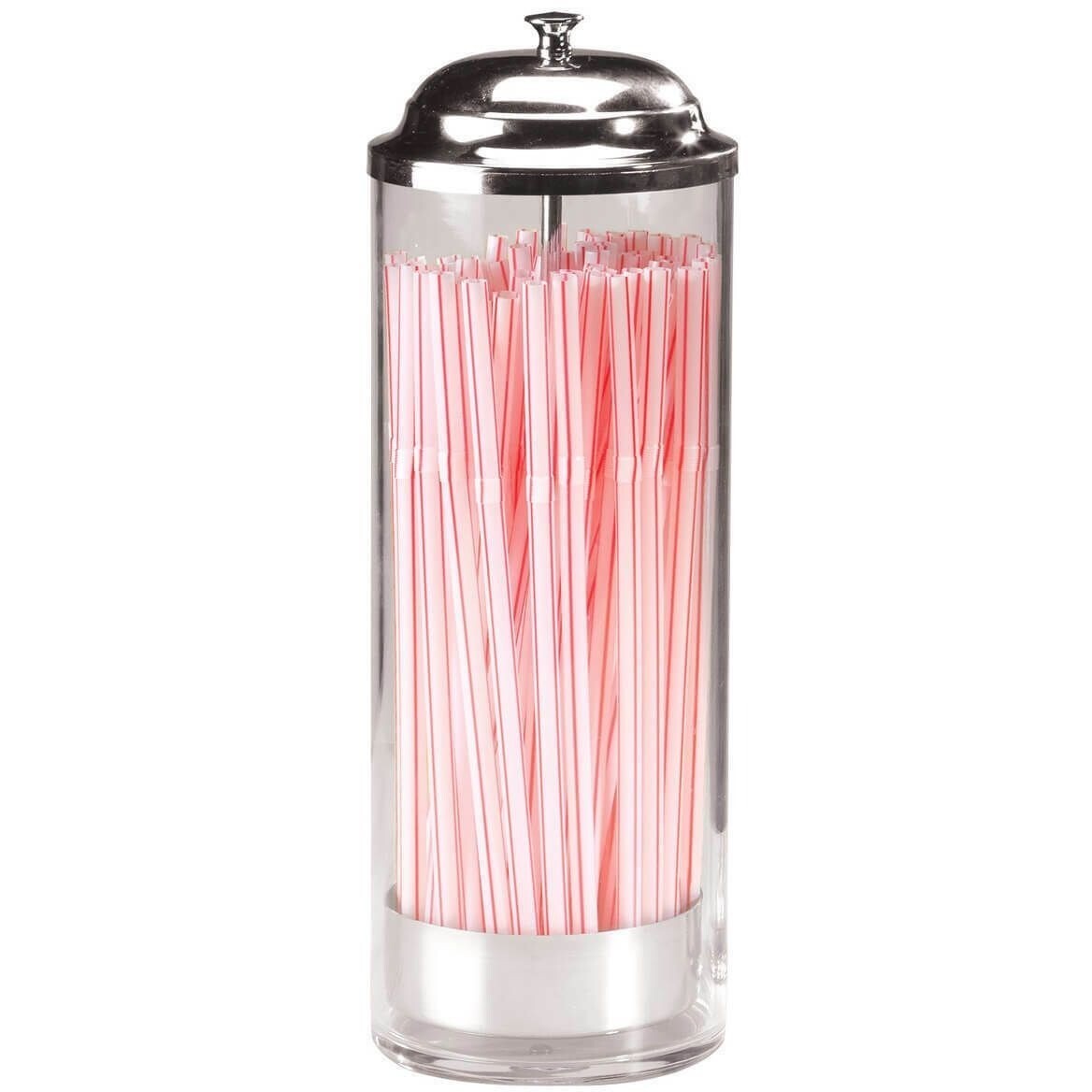 Soda Shop Straw Retro Glass Dispenser Silver Metal Chrome Pull-Up Tray NEW Item image 2