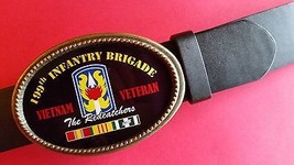 Vietnam Veteran 199th INFANTRY BRIGADE  Epoxy Buckle &amp; Black Bonded Leather Belt - £18.16 GBP