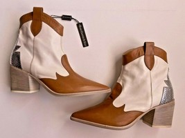 LAURA BELLARIVA Frida Leather TEX Cowboy Ankle BOOTS Brown / Off White (... - £251.02 GBP
