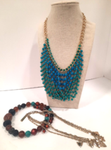 VTG Costume LOT 3 Necklaces Jewelry Fun OOAK Bold and Gold (tone) Blue Ombre - £18.60 GBP