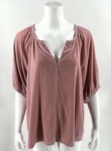 Old Navy Top Size XL Mauve Pink Half Sleeve Velour Split Neck Blouse Womens - £26.44 GBP