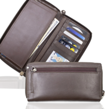 RFID Blocking Leather Checkbook Cover Zip Around Secretary Long Wallet O... - $22.99