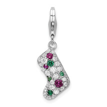 Amore La Vita Silver  Polished Green Red and White CZ Stocking Charm wit... - $32.45