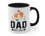 New Dad Coffee Mug | &quot;Dad Est. 2024&quot; | White w/ Colour Interior &amp; Handle... - £9.41 GBP