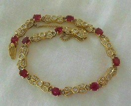7.00 Ct Oval Cut Simulated Ruby Bracelet Gold Plated 925 Silver  - £155.74 GBP