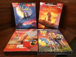 Aladdin 2019+Lion King 2019+Incredibles 2+Toy Story 4 Digibooks (4K+Blu+Dig)NEW! - £61.61 GBP