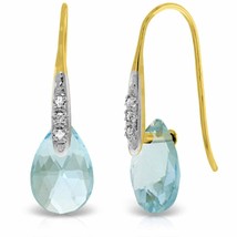 6.06 Carat 14K Yellow Gold Fish Hook Earrings w/ Diamonds &amp; Briolette Blue Topaz - £400.80 GBP