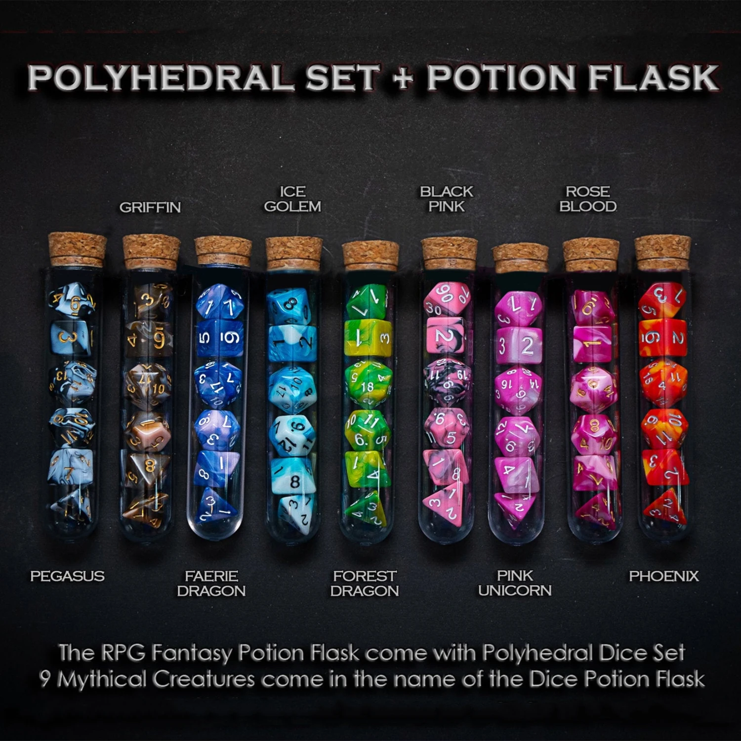 Mythology Polyhedral D&amp;D COC Dice Set 7Pcs/Set RPG Fantasy Potion Flask | DND Du - £85.16 GBP