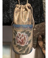 Fancy Nancy Leather Bucket Handbag Hand Painted Drawstring Closure Shoul... - £28.65 GBP