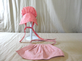 American Girl Kirsten APRON &amp; Hat Bonnet from Meet Outfit Red White Striped - £34.43 GBP