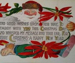 Santa Claus Christmas Postcard HB Spencer Fantasy Poinsettias 1914 Martinsburg - £73.99 GBP
