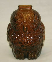 Wise Old Owl Coin Still Piggy Bank Root Beer Color Embossed Glass Vintage - £24.54 GBP