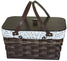 Carry All Basket &amp; Lid Amish Hand Woven With Saddle Leather Handles Usa Handmade - £76.38 GBP+