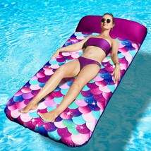 Inflatable Mermaid Scales Pool Floats 72&quot; X 38&quot;, X-Large, Fabric-Covered Pool Fl - £44.16 GBP