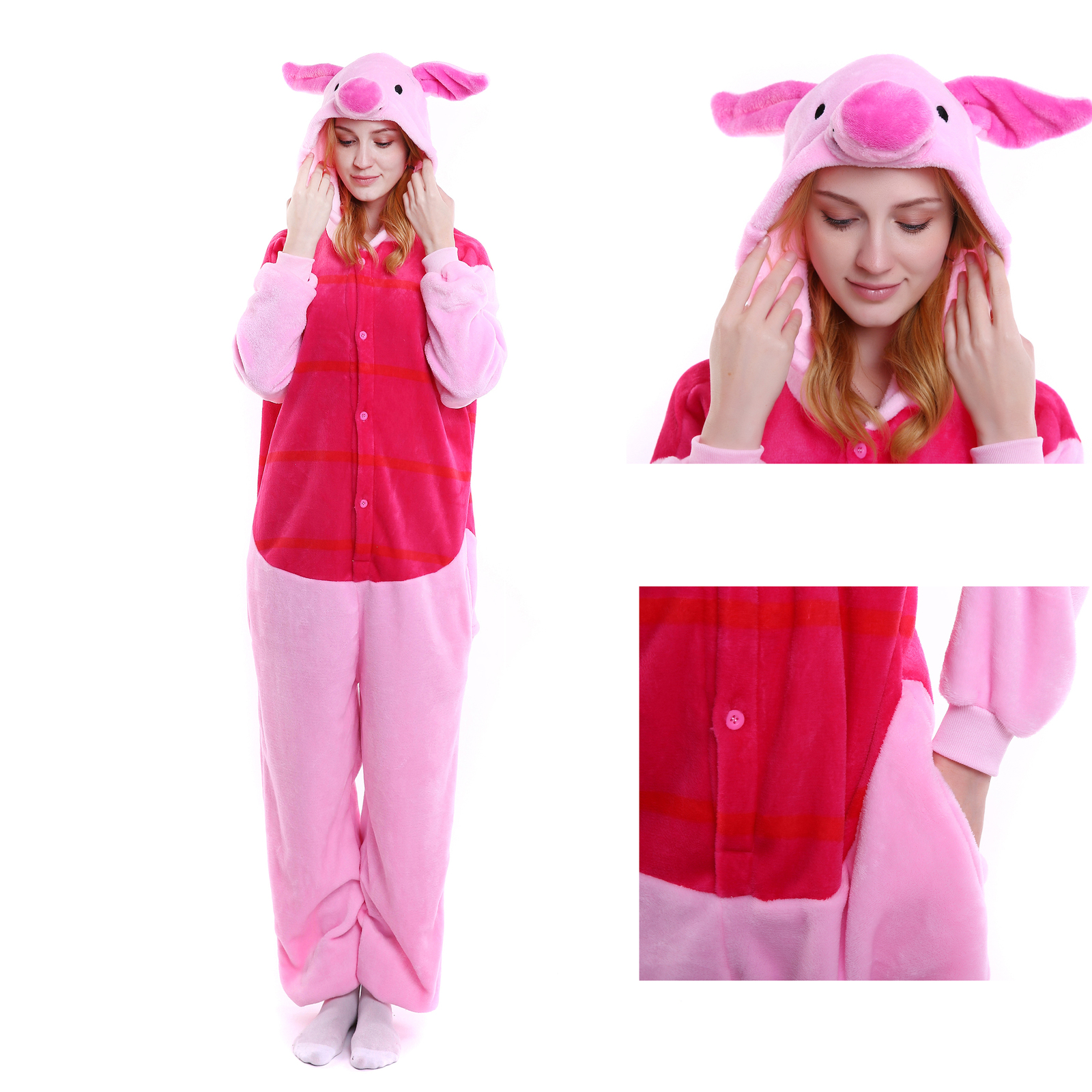 Adult Kigurumi Animal Onesies Jumpsuit Costume Pajamas Sleepwear Piglet