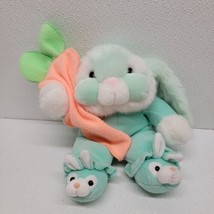 Vintage Commonwealth Bunny Rabbit Plush Green Bunny Slippers Carrot Lovey Blanky - £15.49 GBP