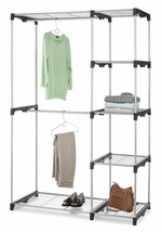 Hanging Rod 5 Shelves Closet Frame Wardrobe Clothes Garment Rack Space Saver - £154.21 GBP