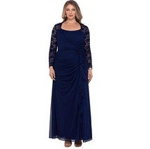 Xscape Womens Plus 20W Navy Blue Long Lace Sleeves Long Evening Dress NW... - $78.39