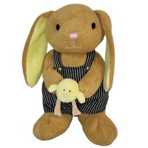 Animal Adventure Bunny Rabbit Holding Baby Chick Plush Overalls 2014 12&quot; - £11.27 GBP