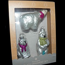 Handcrafted Blown Glass Christmas Ornament Set of 3 Polar Ice Arctic Bears - £32.12 GBP