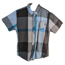 Mens Plaid Short Sleeve Shirt Large Blue and Gray Zoo York Western Top - £10.94 GBP