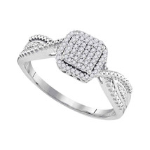 10k White Gold Diamond Square Cluster Tapered Bridal Wedding Engagement Ring - £215.09 GBP