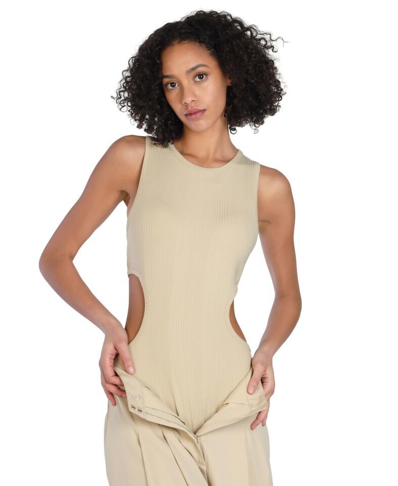 MSRP $50 Bar III Nicole Williams English Cutout Ribbed Bodysuit Beige Si... - $18.52