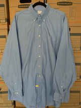 BROOKS BROTHERS Button Down Dress Shirt-17.5 6/7 Blue White Striped EUC ... - $15.05