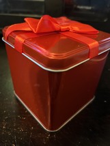 Red Collectible tin square with Red Ribbon Row Present Gift Cube Bow tin - £10.37 GBP