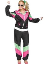 Womens 80&#39;s Halloween Costume Track Suit Retro Black Pink Green 2 Pc-size S/M - £18.51 GBP