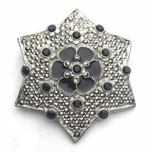 Silver Tone Black Onyx Enamel Brooch Pin Star Marked Signed 1928 Brand - $12.00