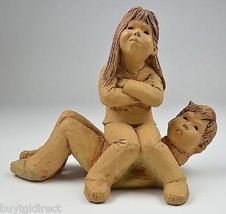 Vintage Lee Bortin Clay Sculpure Figurine Children Playing 9.5&quot; Tall Collectible - £34.42 GBP