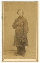 CIRCA 1870&#39;S CDV Lonely Looking Man Long Coat Hat Finley &amp; Son Canandaigua, N.Y. - £9.57 GBP