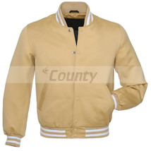 Letterman Baseball College Varsity Bomber  Jacket Sports Wear Ivory Cream Satin - £37.55 GBP